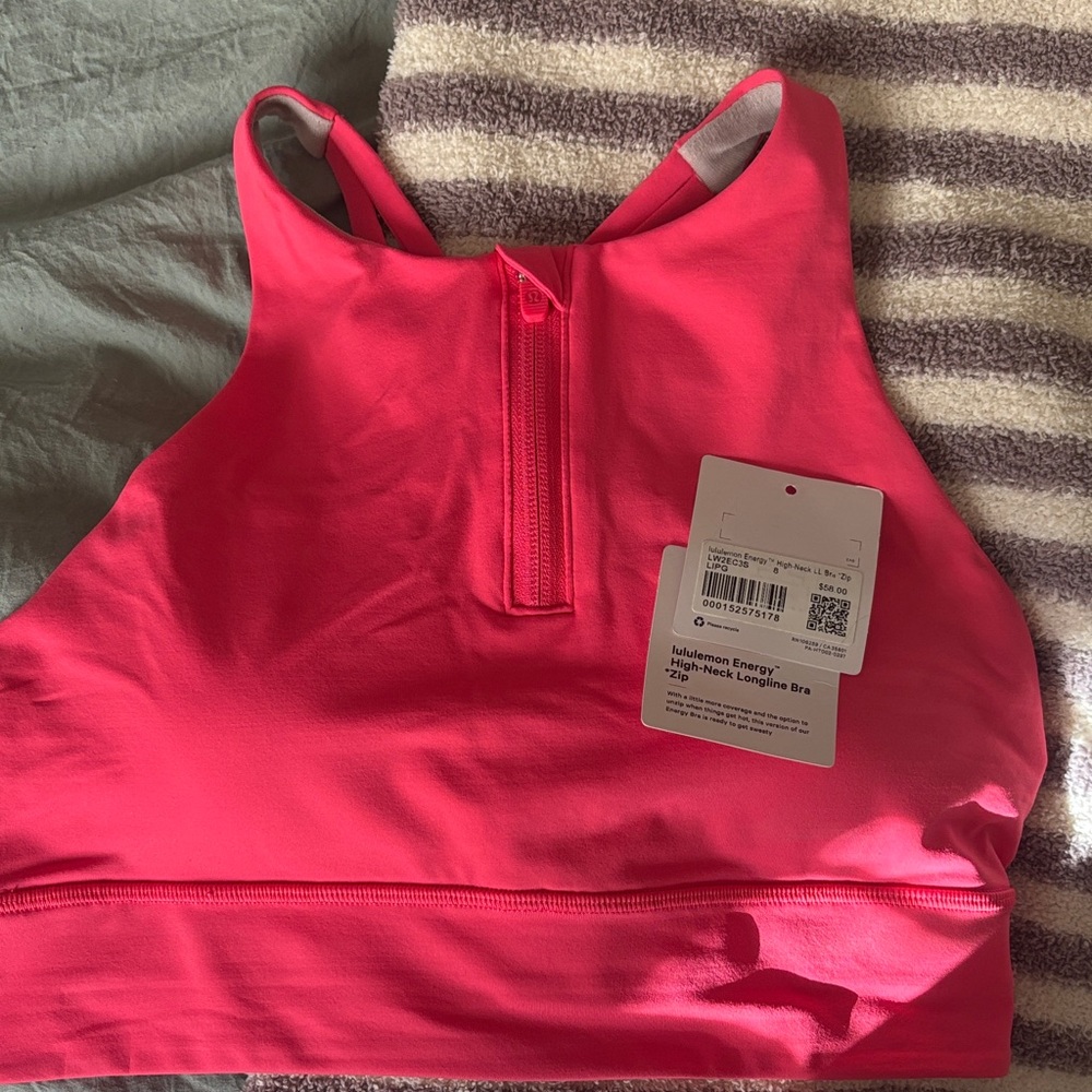 Lululemon Athletica Energy High-Neck Sports Bra in Vibrant Pink